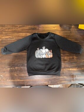 Black 'Thankful' Pumpkin Graphic Kids Sweatshirt